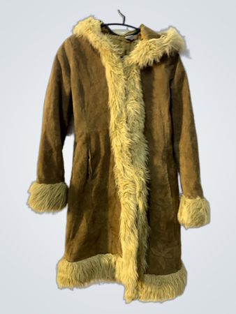 Brown Faux Fur Trimmed Hooded Coat