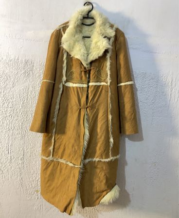Brown Suede Coat with Cream Fur Trim