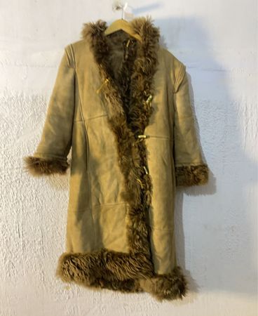 Brown Suede Shearling Coat with Fur Trim