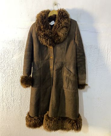 Brown Suede Coat with Fur Trim