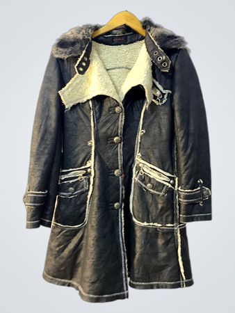 LISSA Paris Faux Leather Fur Lined Coat