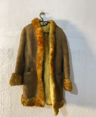 Brown Suede Sheepskin Coat with Fur Trim
