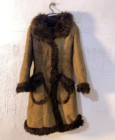 Brown Suede Coat with Fur Trim