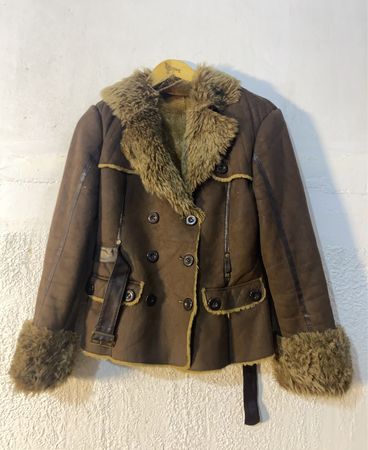 Brown Faux Fur Lined Jacket with Belt