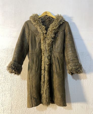 Brown Faux Fur Trimmed Coat with Belt