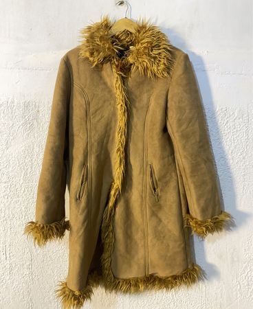 Brown Suede Faux Fur Trimmed Coat
