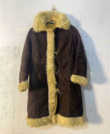 Brown Suede Coat with Cream Fur Trim