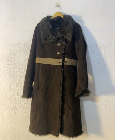 Brown Faux Fur Trimmed Long Coat