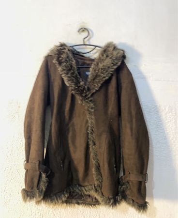 Brown Faux Fur Trimmed Coat
