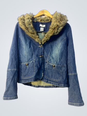 Denim Jacket with Fur Collar
