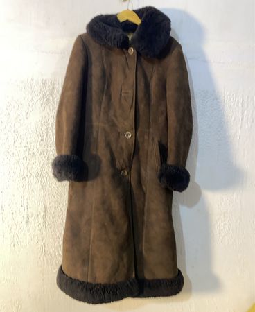 Brown Suede Coat with Black Fur Trim