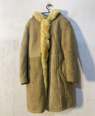 Tan Suede Coat with Fur Trim