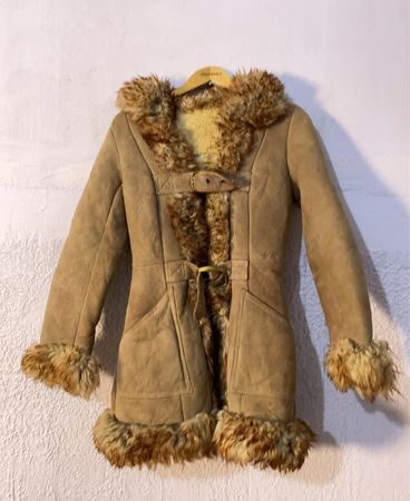 Brown Suede Coat with Fur Trim