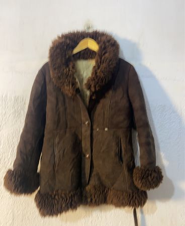 Brown Suede Shearling Jacket with Fur Trim