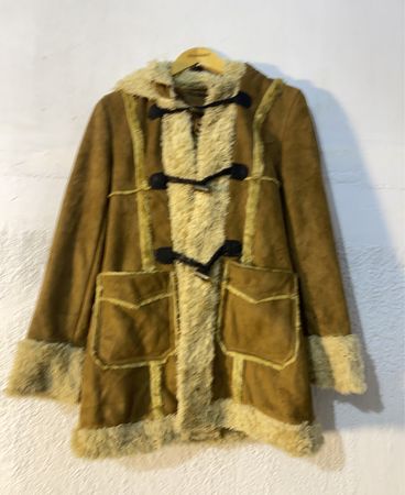 Brown Suede and Fur Trimmed Hooded Jacket with Toggle Closures
