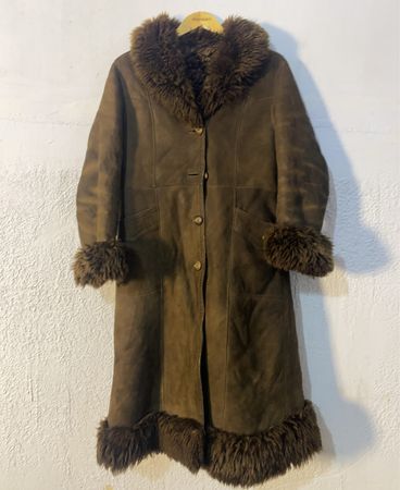 Brown Suede Fur Trimmed Coat