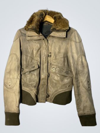 Leather Bomber Jacket with Fur Collar