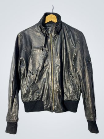 Leonardo Black Leather Bomber Jacket