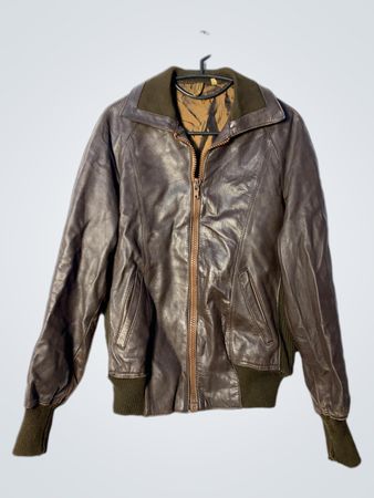 Brown Leather Bomber Jacket