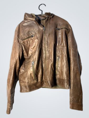 Brown Leather Hooded Jacket