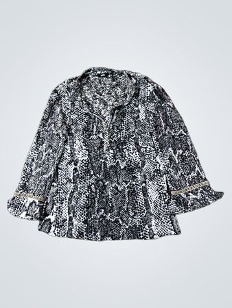 Snakeskin print long sleeve shirt with hearts logo on label