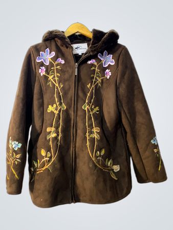 KC Collections Brown Embroidered Hooded Jacket