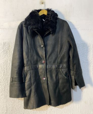 Black Leather Coat with Fur Trim