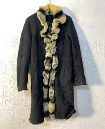 Black Suede Coat with Fur Trim
