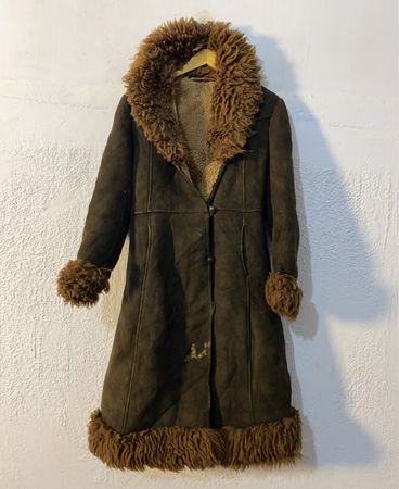 Brown Suede Coat with Fur Trim