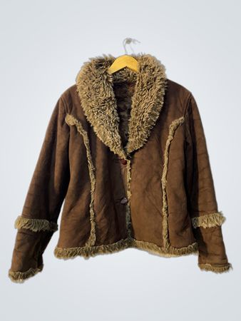 Brown Faux Fur Trimmed Suede Jacket