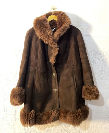 Brown Suede Shearling Coat with Fur Trim