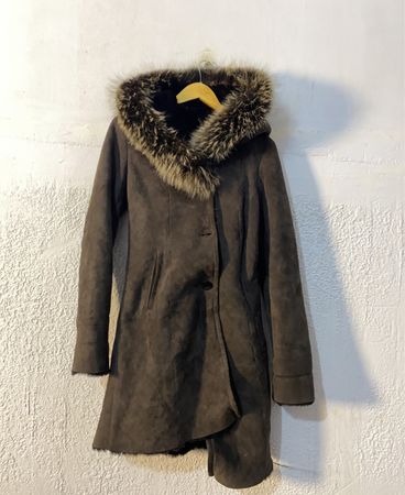Brown Suede Coat with Fur Hood