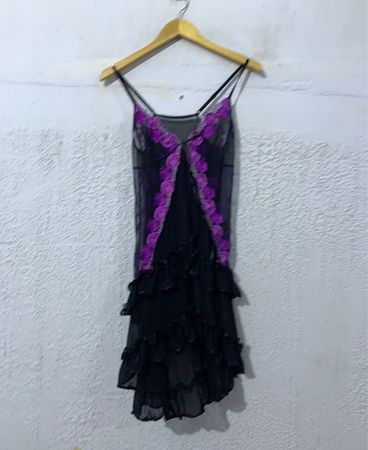 Black and purple sheer babydoll negligee with ruffles