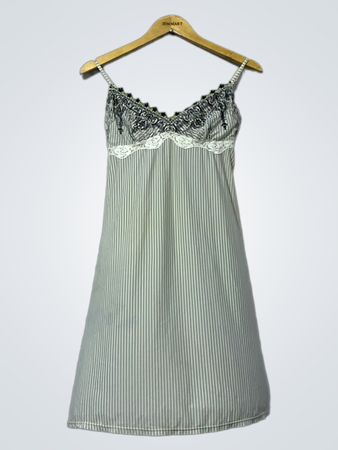 Striped Slip Dress with Lace Trim