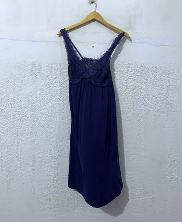 Navy Blue Lace Trim Nightgown