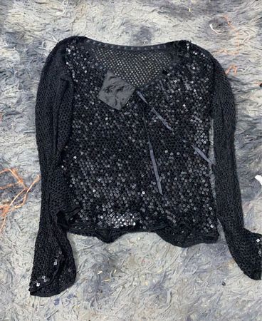 Schwarzes Pailletten-Mesh-Top