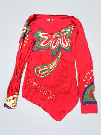 SUREKANA Rotes Langarmtop mit floralem und Paisley-Print
