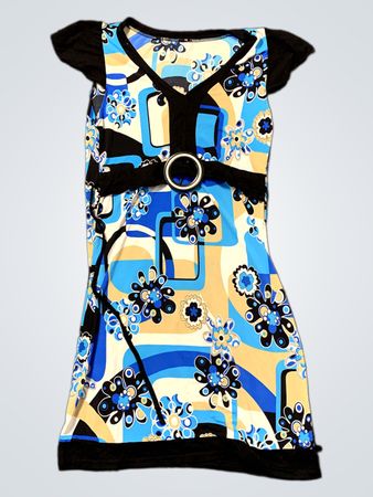 Frauen Blau Blumenmuster Kleid mit Gürtel