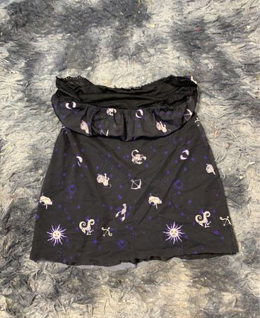 Schwarz Zodiac Druck Mini Kleid
