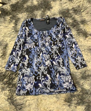 Acess Blau Floral Druck Langarmtop