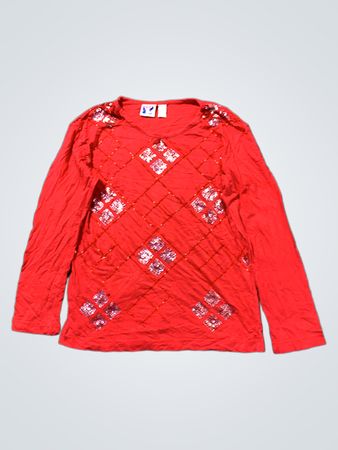 Yessica Rotes Langärmeliges Shirt mit Verzierungen
