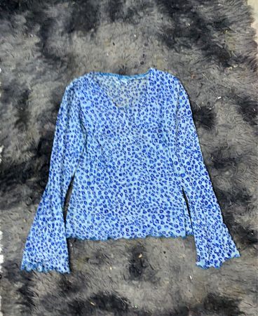 Blaues Leopardenmuster Langarm-Top