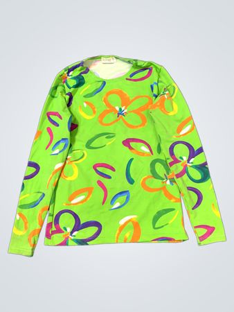 Grünes Langarmhemd mit buntem Blumenmuster