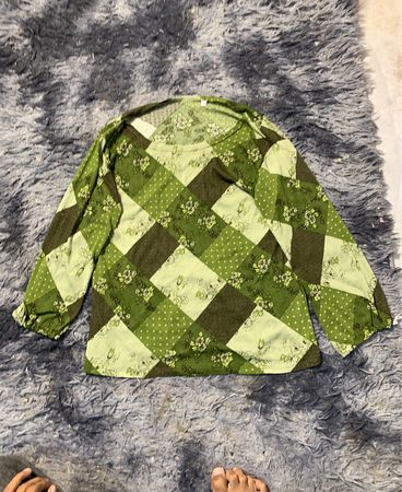 Grünes Patchwork Langarmhemd