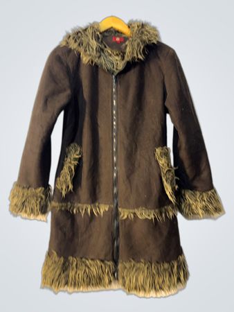 Brown Faux Fur Trimmed Coat