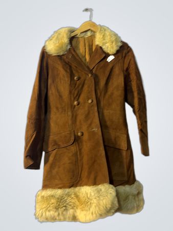Brown Suede Coat with Fur Trim