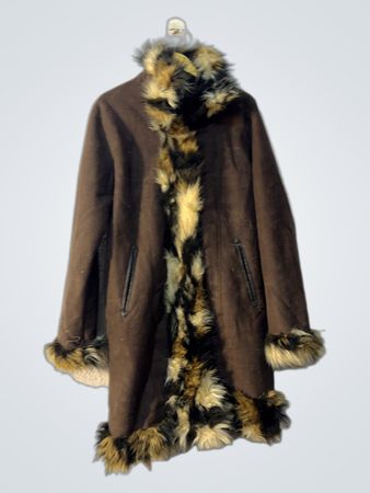 Brown coat with faux fur trim
