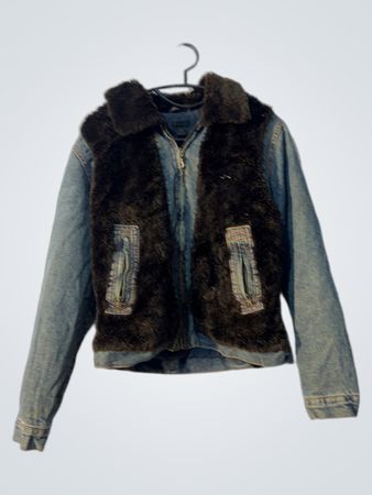 Lapis Denim Jacket with Fur Collar