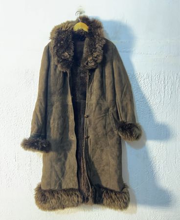 Brown Suede Coat with Fur Trim
