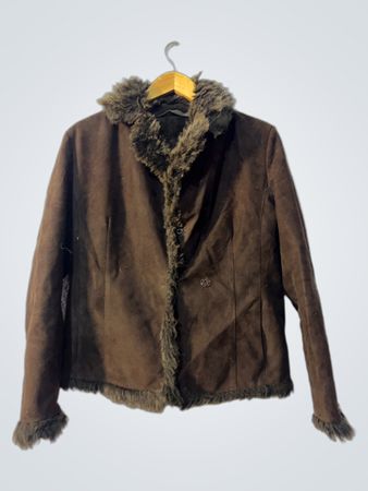 Brown Suede Jacket with Fur Trim